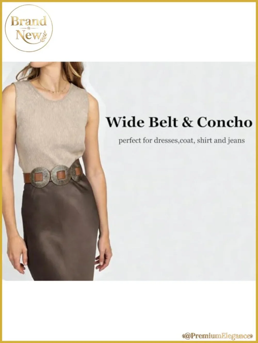 Women's Western Concho Belt PU Leather Adjustable Wide Disc Belt